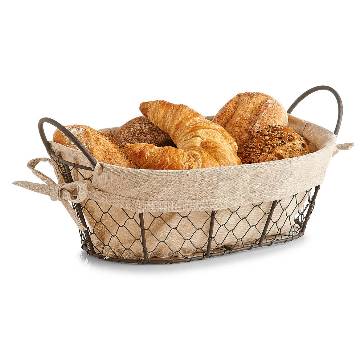 Corbeille à pain avec sac "Countrystyle", métal/lin: Marron/beige / Env. 30 x 21 x 11 cm