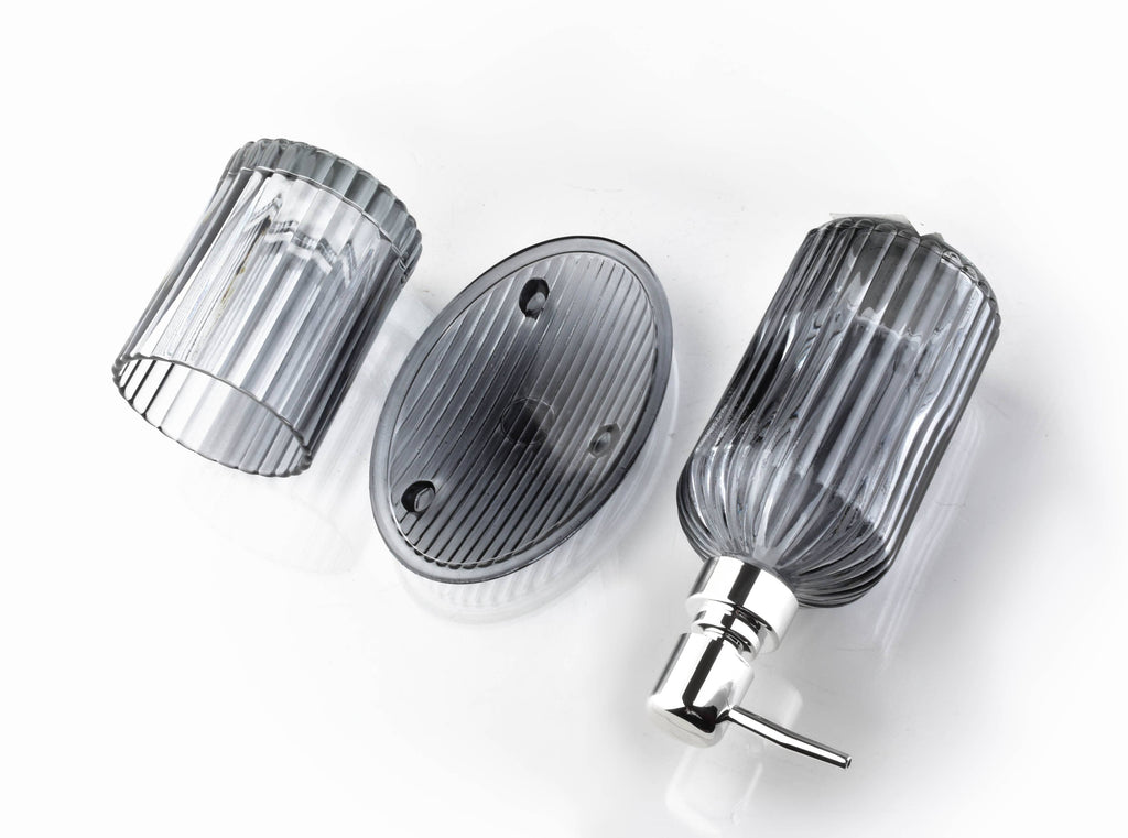 Ensemble en verre - salle de bains - gris - lot de 3