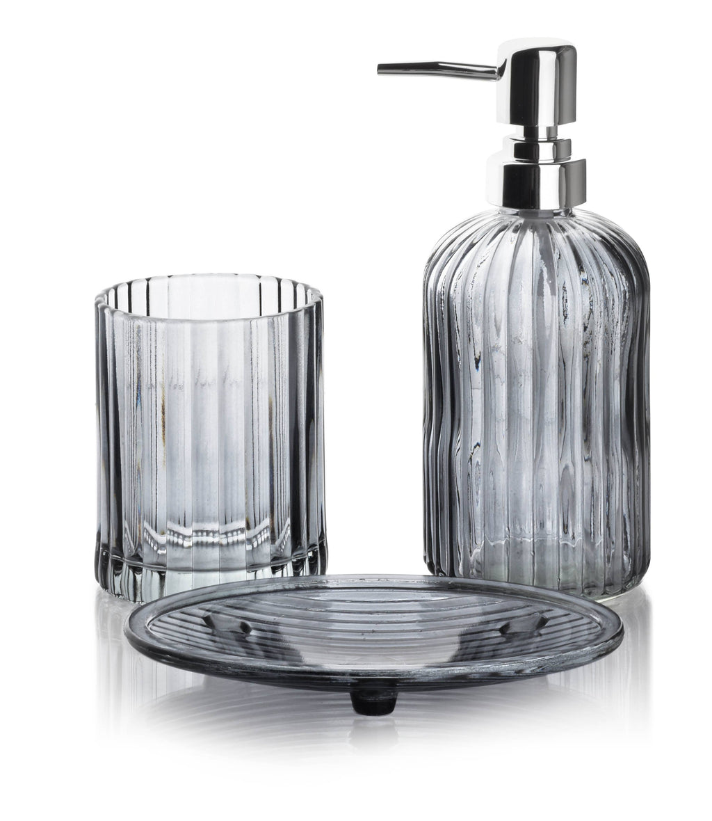 Ensemble en verre - salle de bains - gris - lot de 3