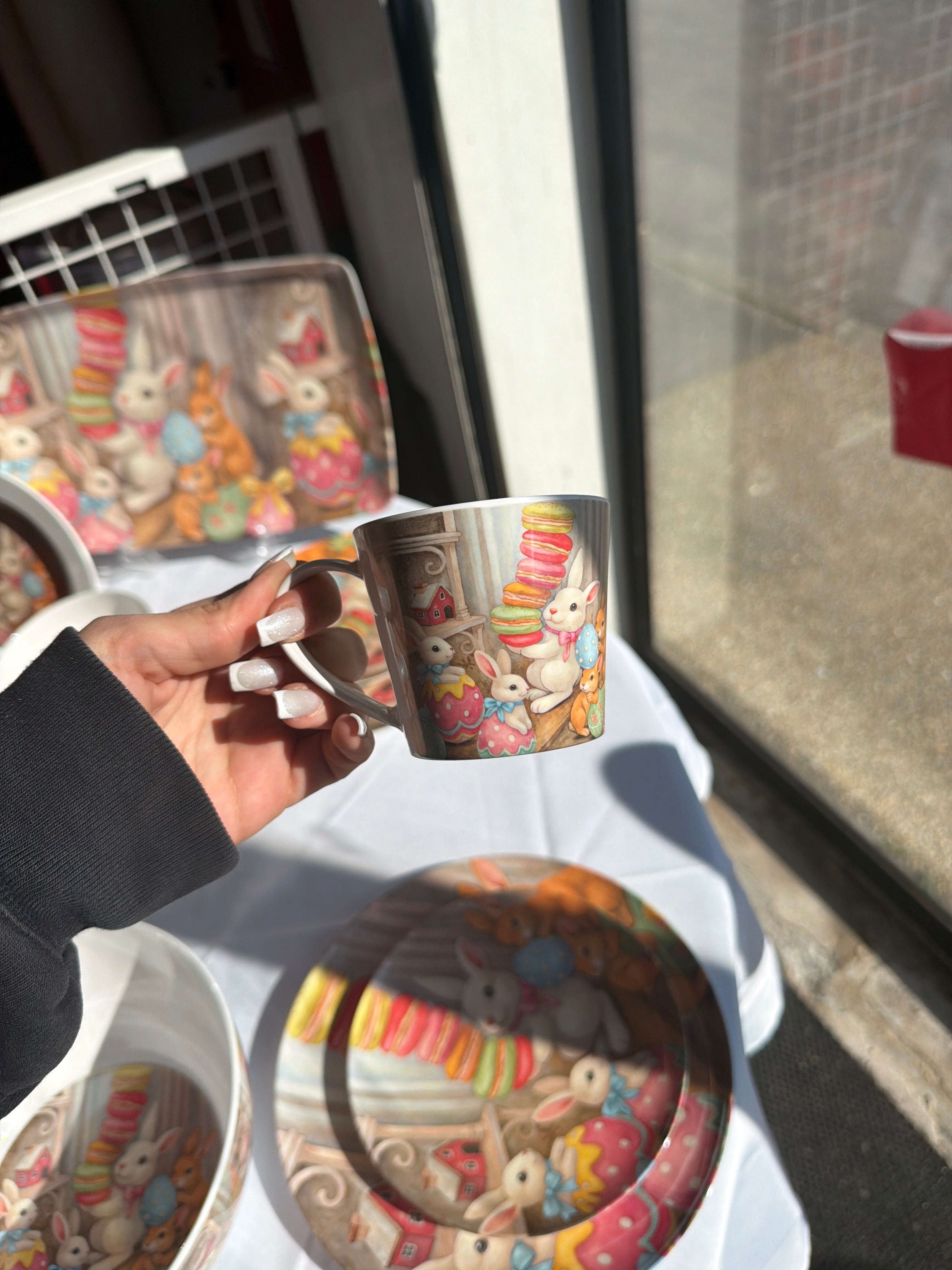 Service à Café Pâques 2026 - 12 Pièces en Mélamine – 6 Tasses & 6 Soucoupes