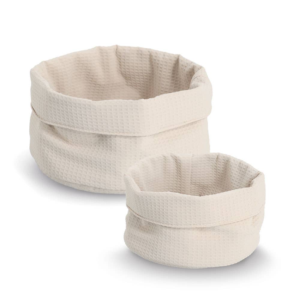 Panier de rangement en piqué gaufré polyester crème: Mousse / Env. Ø 20 x 12 cm