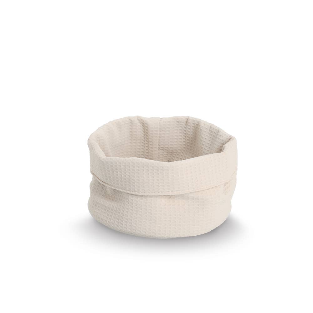 Panier de rangement en piqué gaufré polyester crème: Mousse / Env. Ø 25 x 13 cm