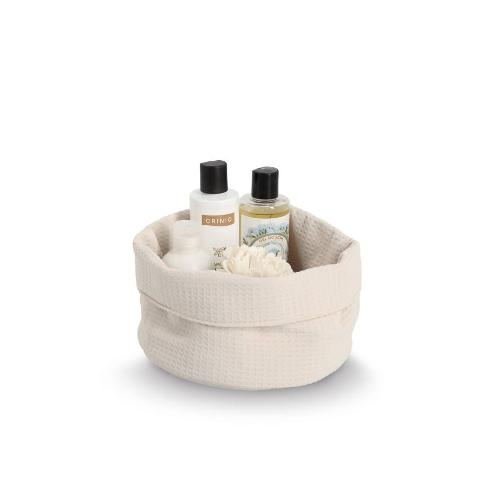 Panier de rangement en piqué gaufré polyester crème: Mousse / Env. Ø 25 x 13 cm