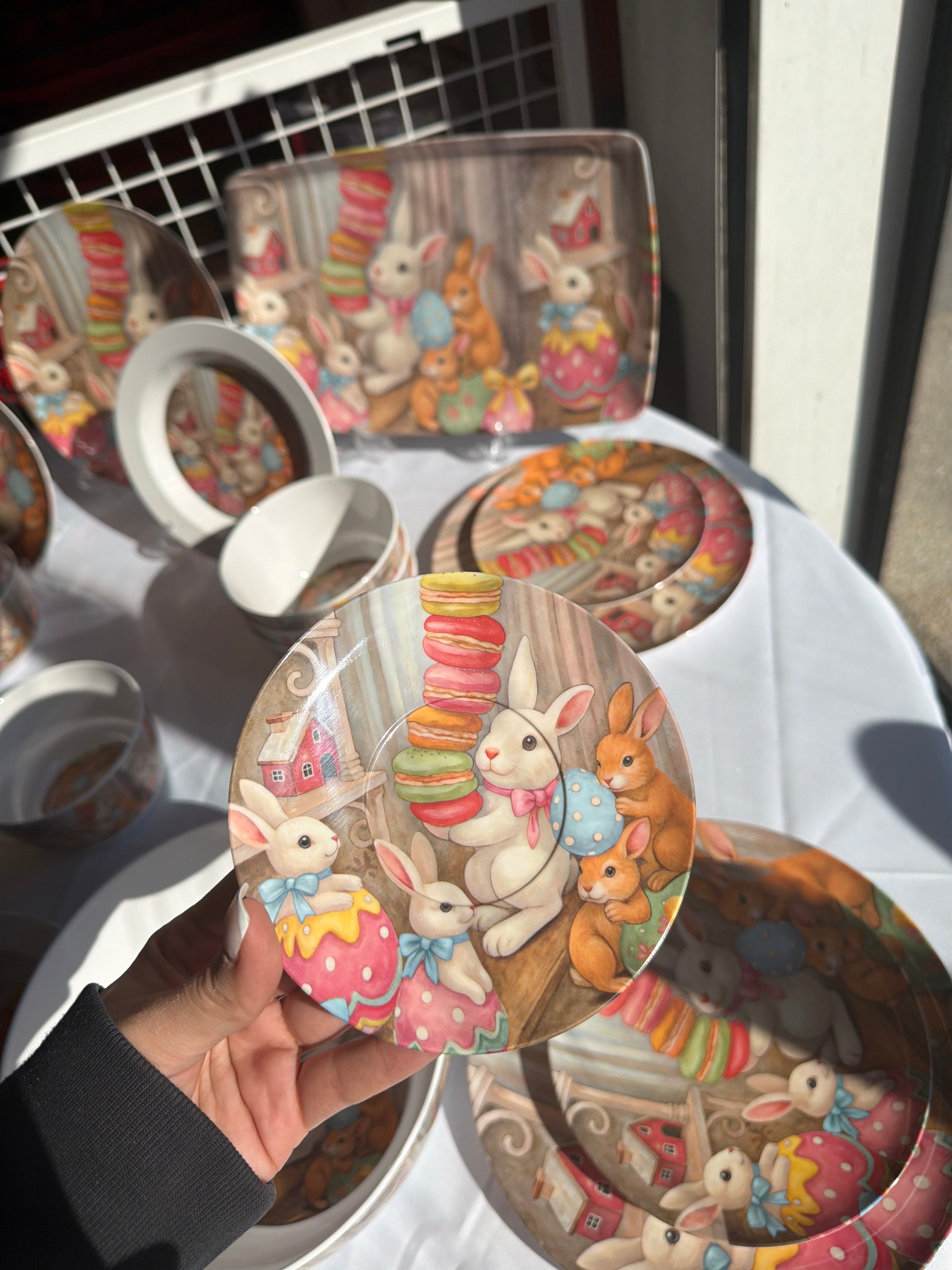 Service à Café Pâques 2026 - 12 Pièces en Mélamine – 6 Tasses & 6 Soucoupes