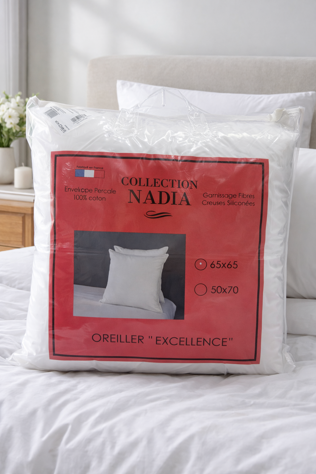 Oreiller Excellence 65x65cm Sensation Duvet Enveloppe Percale