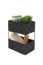 Etagere 2 niveaux en polyester tresse metal pliable a poser ou fixer - Noir