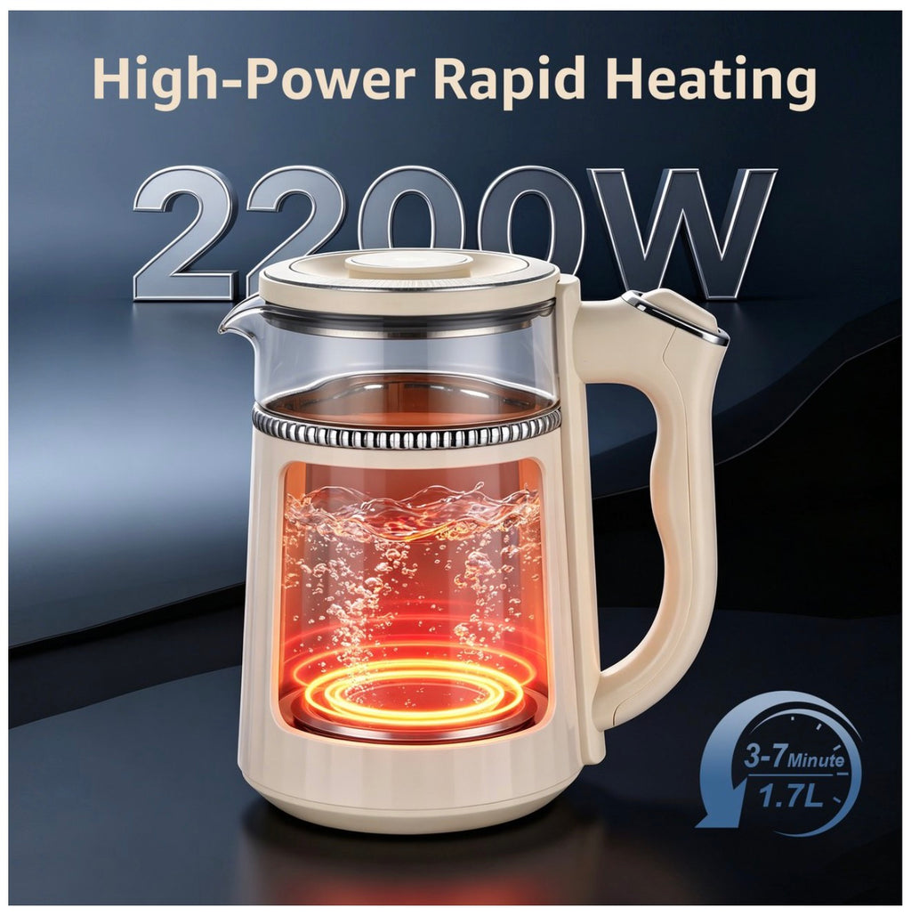 Bouilloire – 1,7L - Rétro – Intérieur en verre – 2200W – Crème