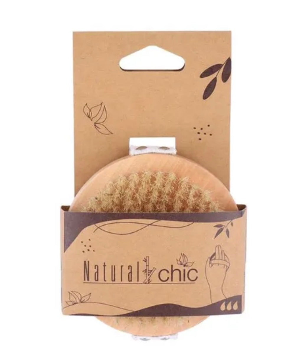 BROSSE LAVANTE RONDE CORPS BOIS POILS NATURELS - NATUREL