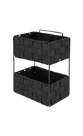 Etagere 2 niveaux en polyester tresse metal pliable a poser ou fixer - Noir