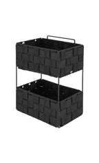 Etagere 2 niveaux en polyester tresse metal pliable a poser ou fixer - Noir