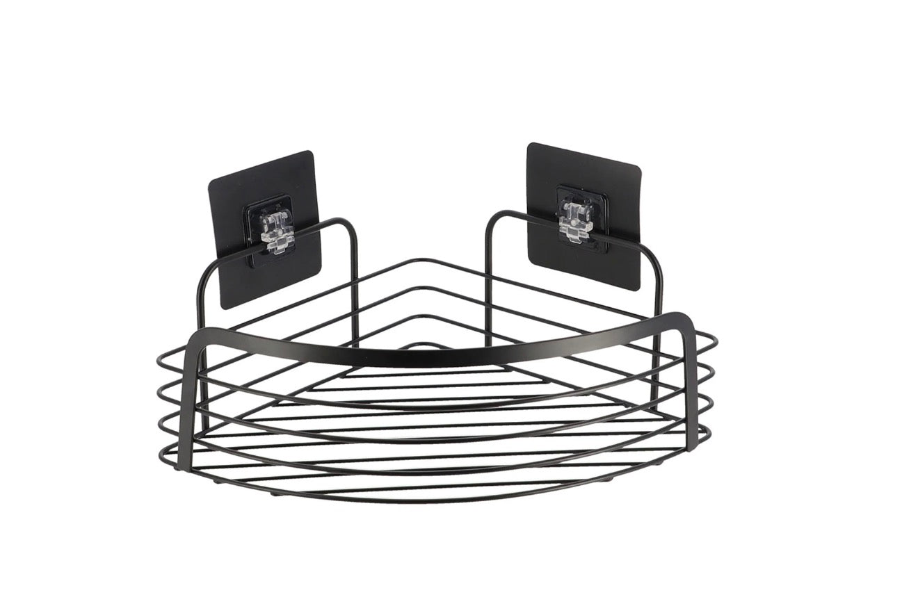 Etagère d'angle douche adhésive noir 22.5x14x22.5cm