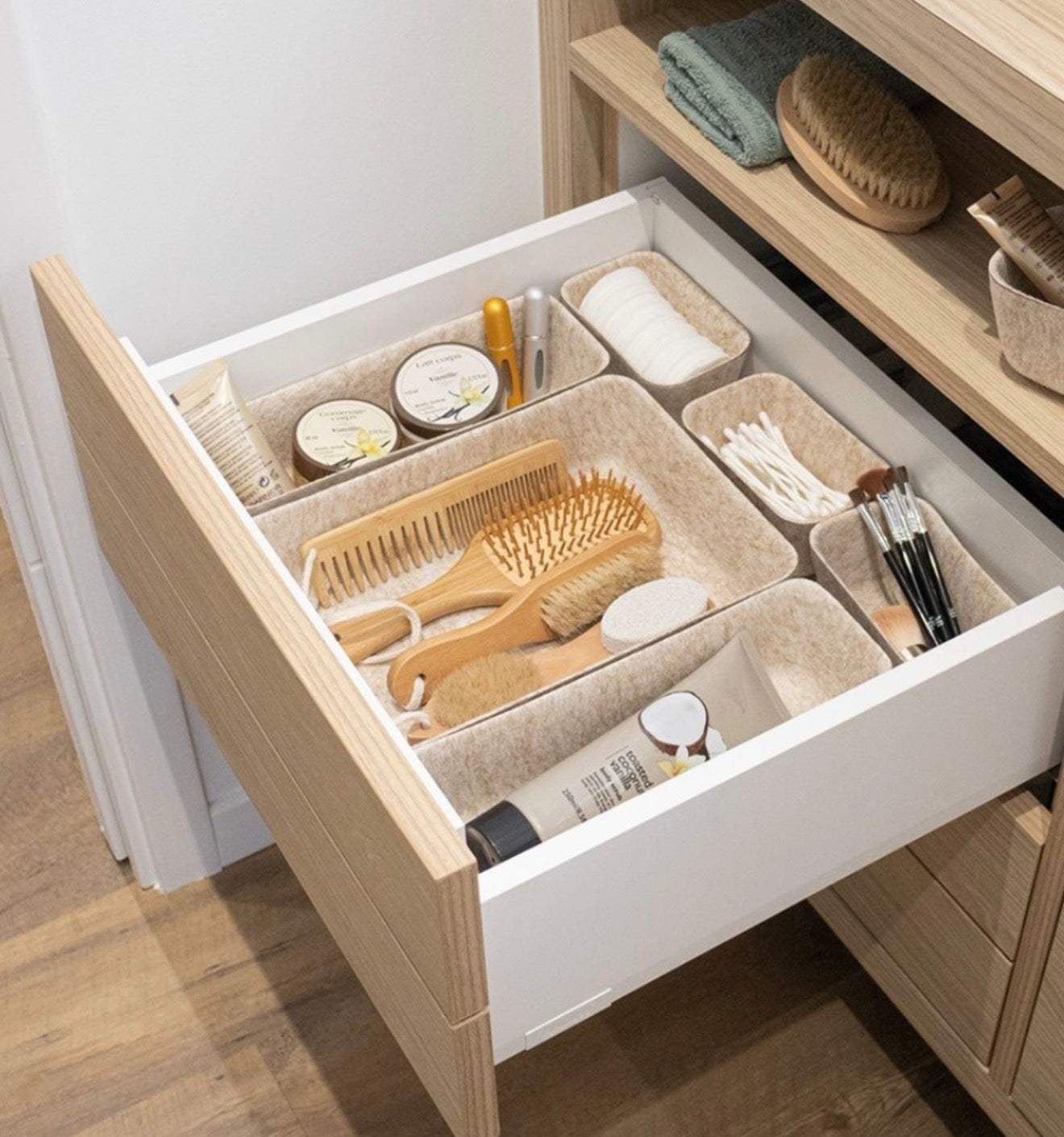 Organisateur de tiroir Beige - 7 paniers - Polyester