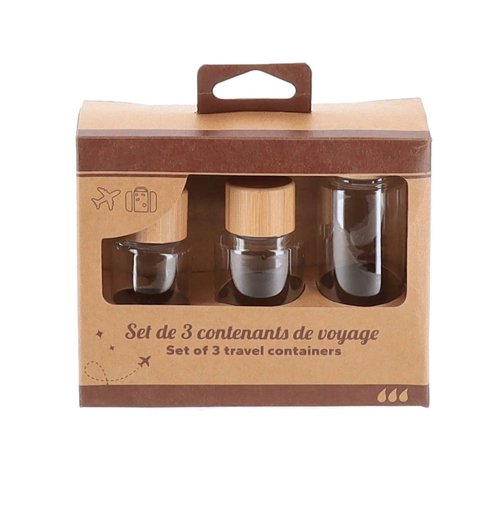 Set de 3 contenants de voyage plastique et capuchon bambou -transparent
