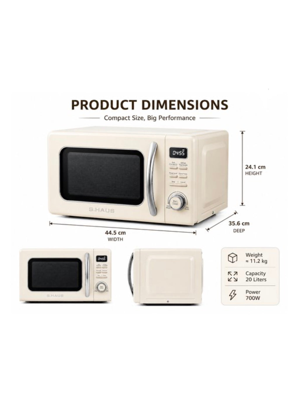 Micro-ondes Autonome - 20L – 700W Micro-ondes Solo Numérique – Design Vintage Rétro – Fonction Auto Cook & Décongélation – 11 Niveaux de Chauffage - Beige