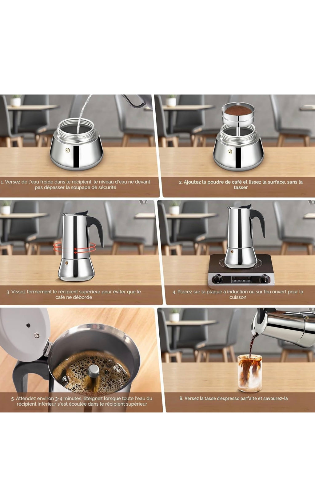 Cafetière à expresso 12 tasses en acier inoxydable 600ml