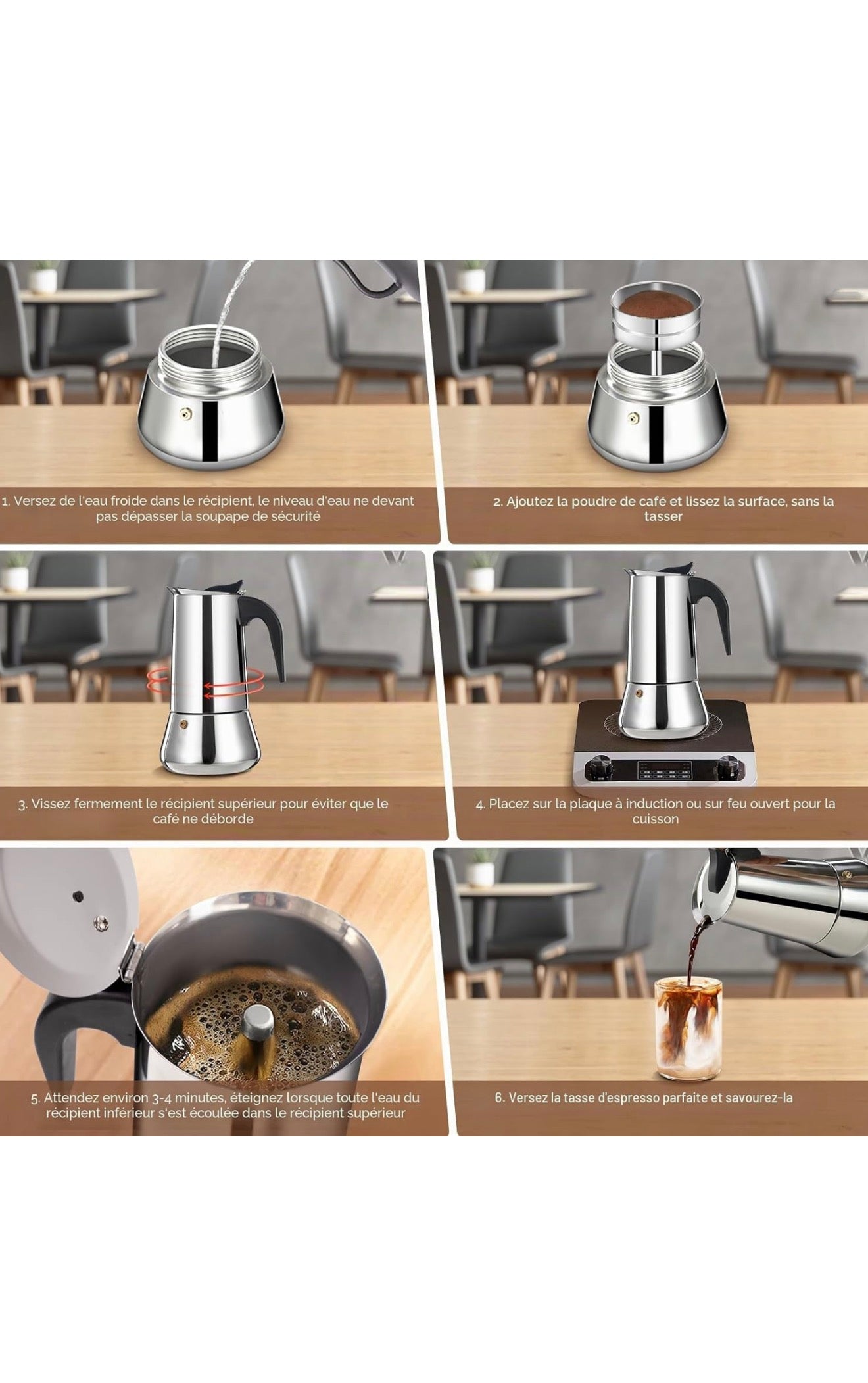 Cafetière à expresso 12 tasses en acier inoxydable 600ml