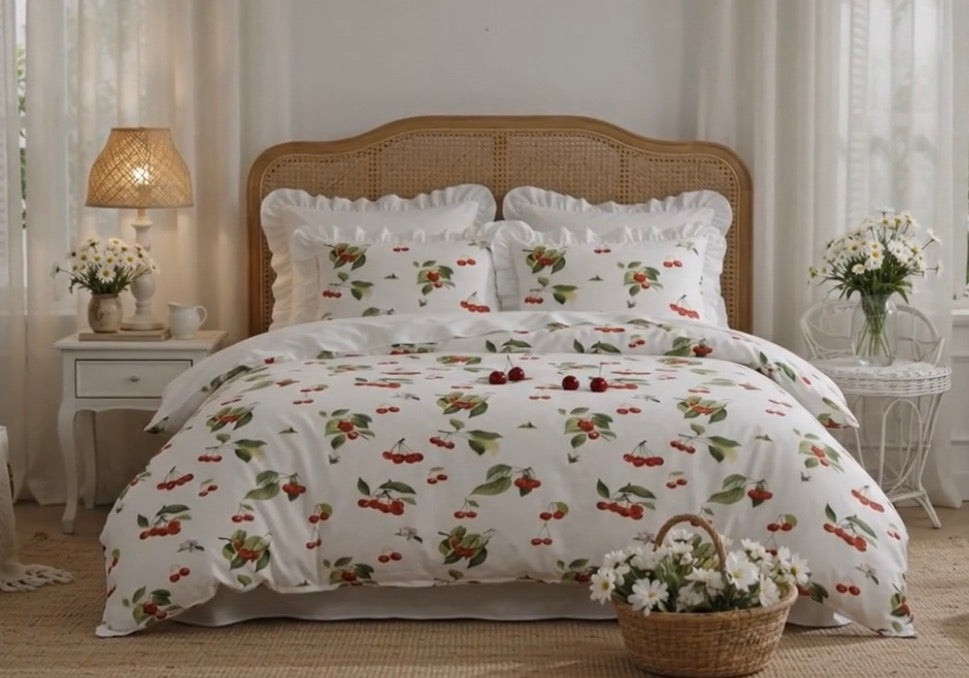 LOT 5 PARURES - Housse de couette Cerise - 220x240 - 100% coton