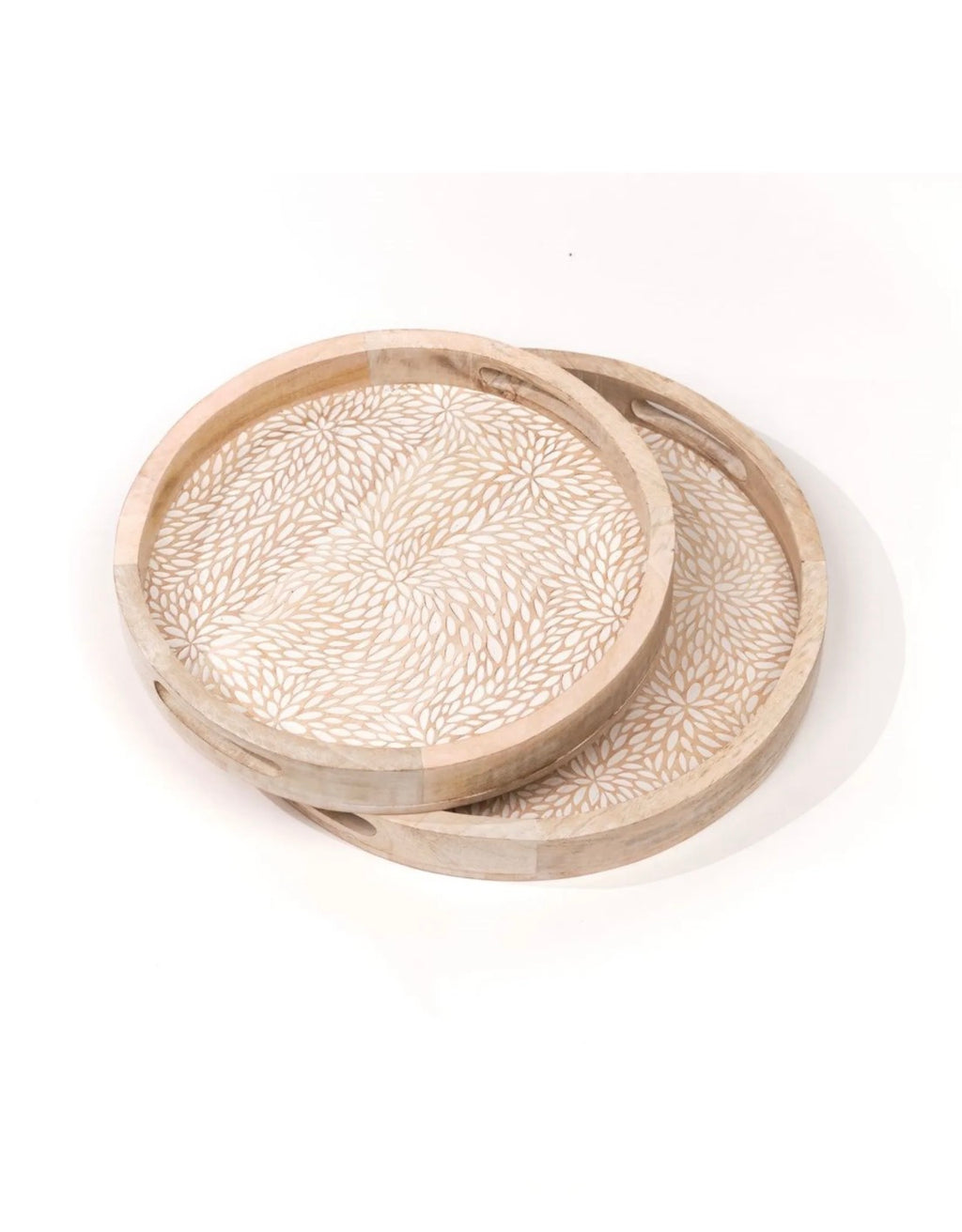 Lot De 2 Plateaux Arrondis Motif Bois Mango Wood Beige
