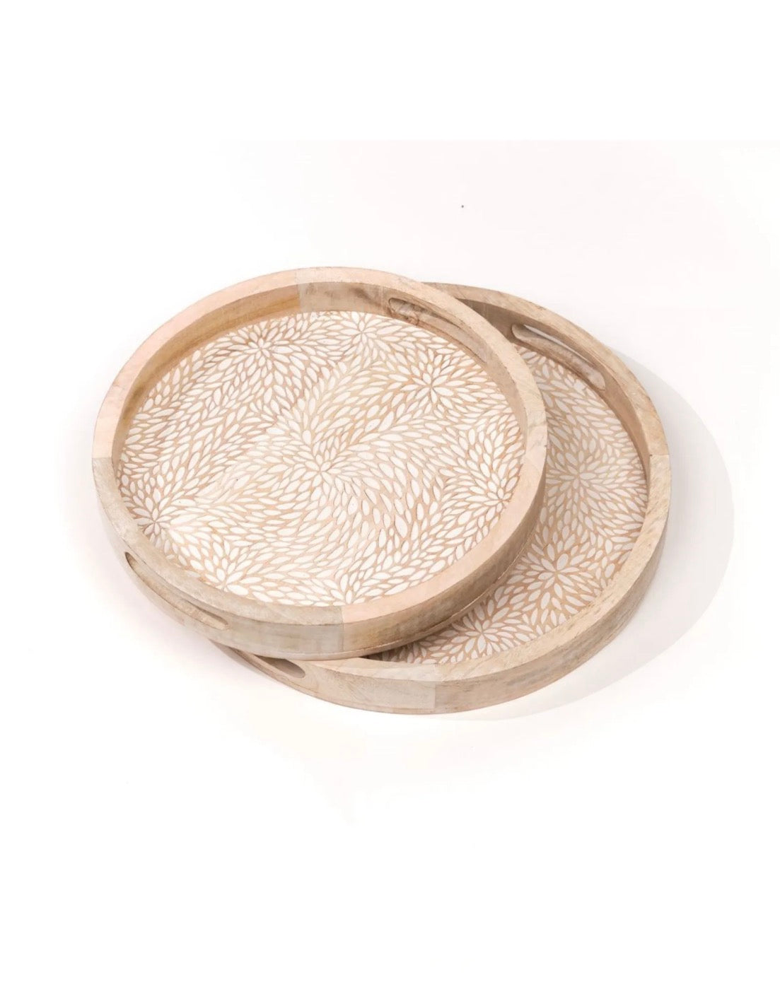 Lot De 2 Plateaux Arrondis Motif Bois Mango Wood Beige