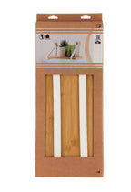 Etagere bambou + lanieres simili cuir sur sticker ou a fixer - blanc/bambou