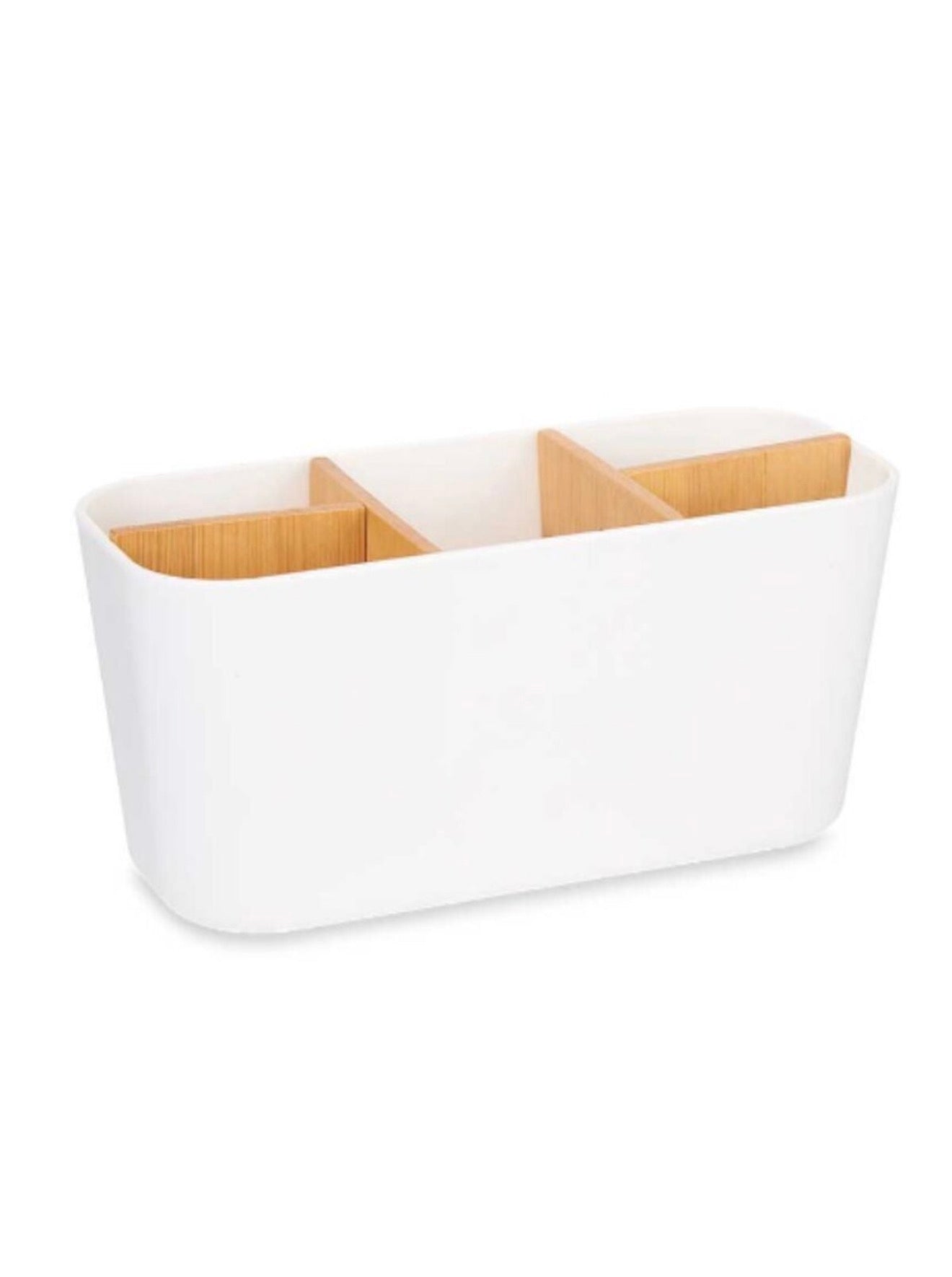 Porte-brosse à dents 5 bacs - Blanc - Organisation de coiffeuse et comptoir - Blanc / Bambou