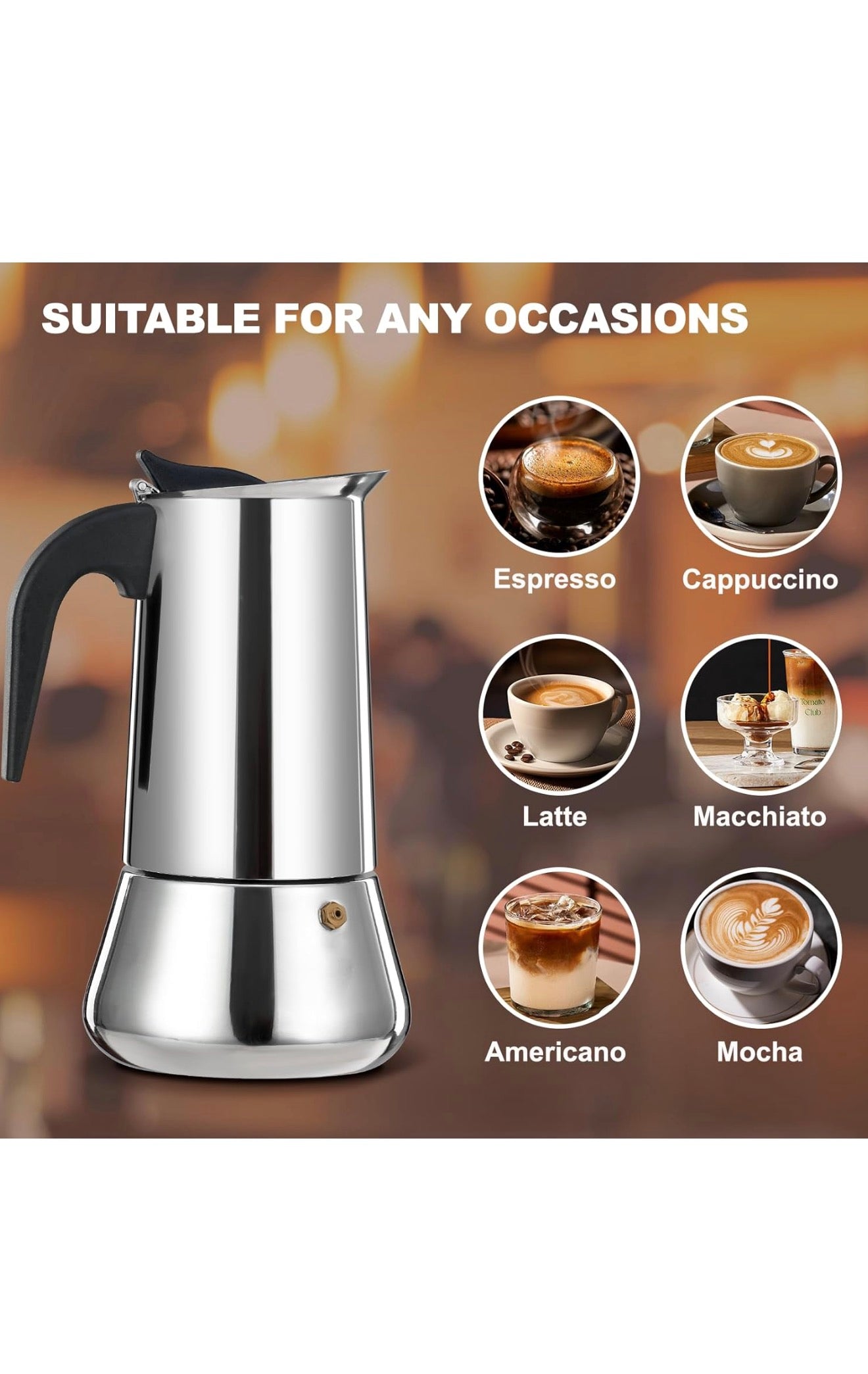 Cafetière à expresso 12 tasses en acier inoxydable 600ml
