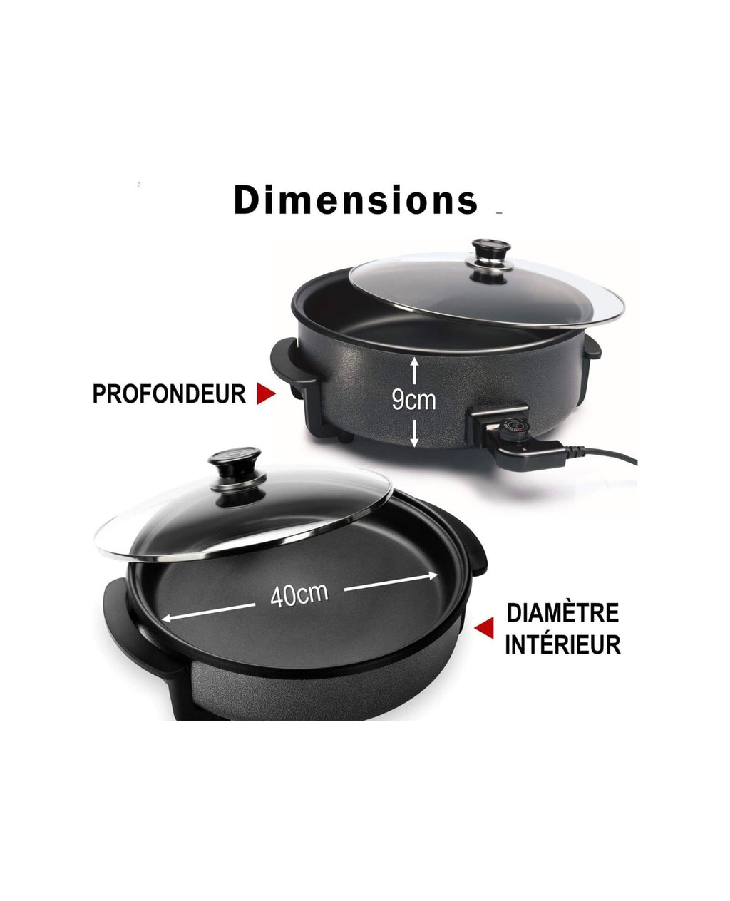 Casserole électrique avec couvercle -  42cm - 1500w