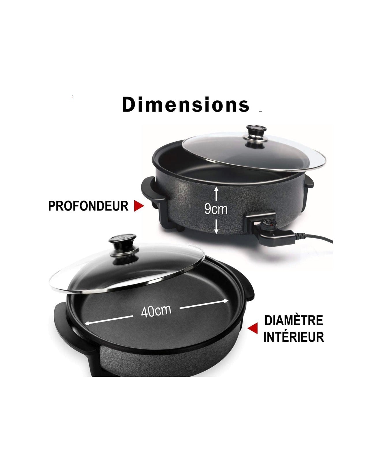 Casserole électrique avec couvercle -  42cm - 1500w