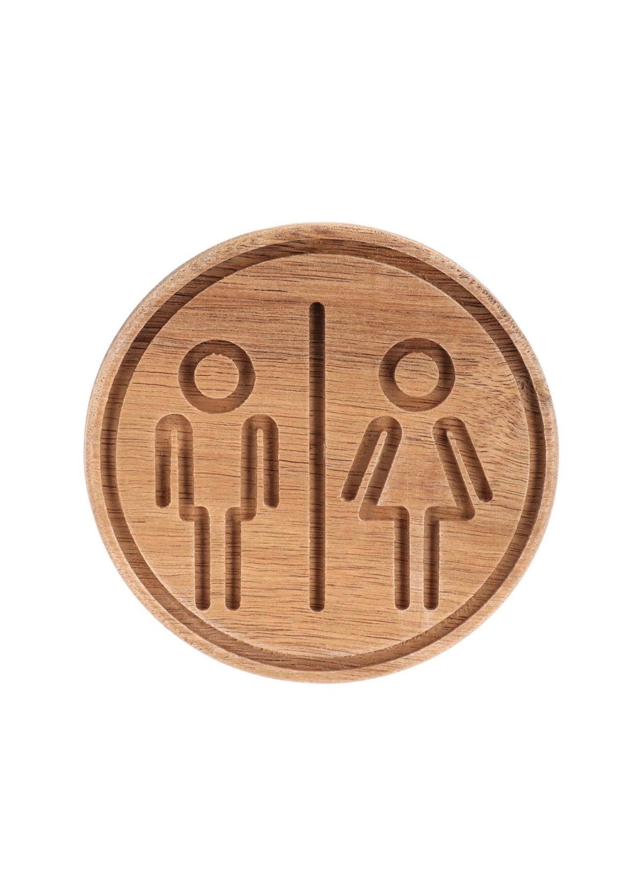 Plaque de porte wc en acacia grave modele homme/ femme sur sticker - naturel