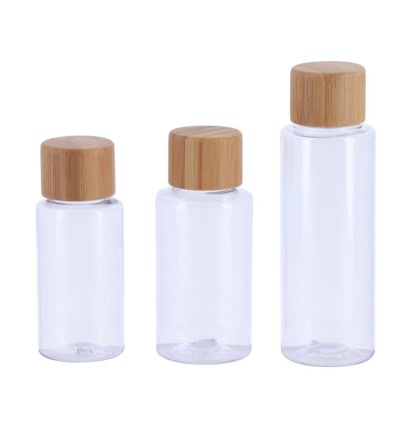 Set de 3 contenants de voyage plastique et capuchon bambou -transparent