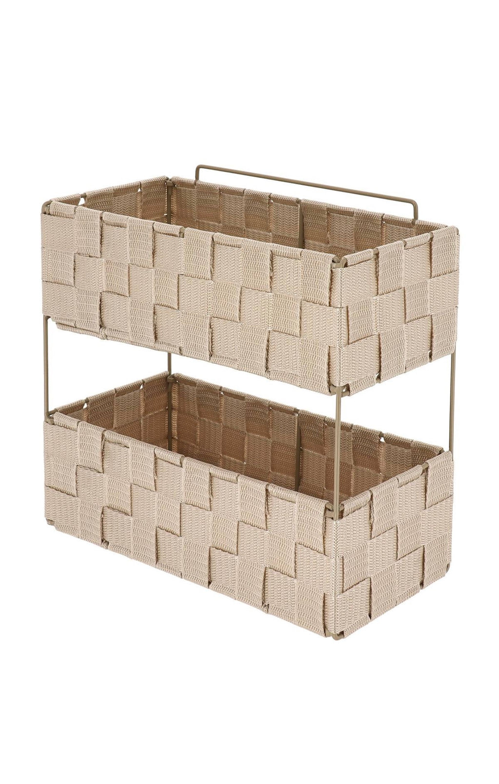 Etagere 2 niveaux gm en polyester tresse metal pliable a poser ou fixer - Beige