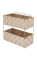 Etagere 2 niveaux gm en polyester tresse metal pliable a poser ou fixer - Beige