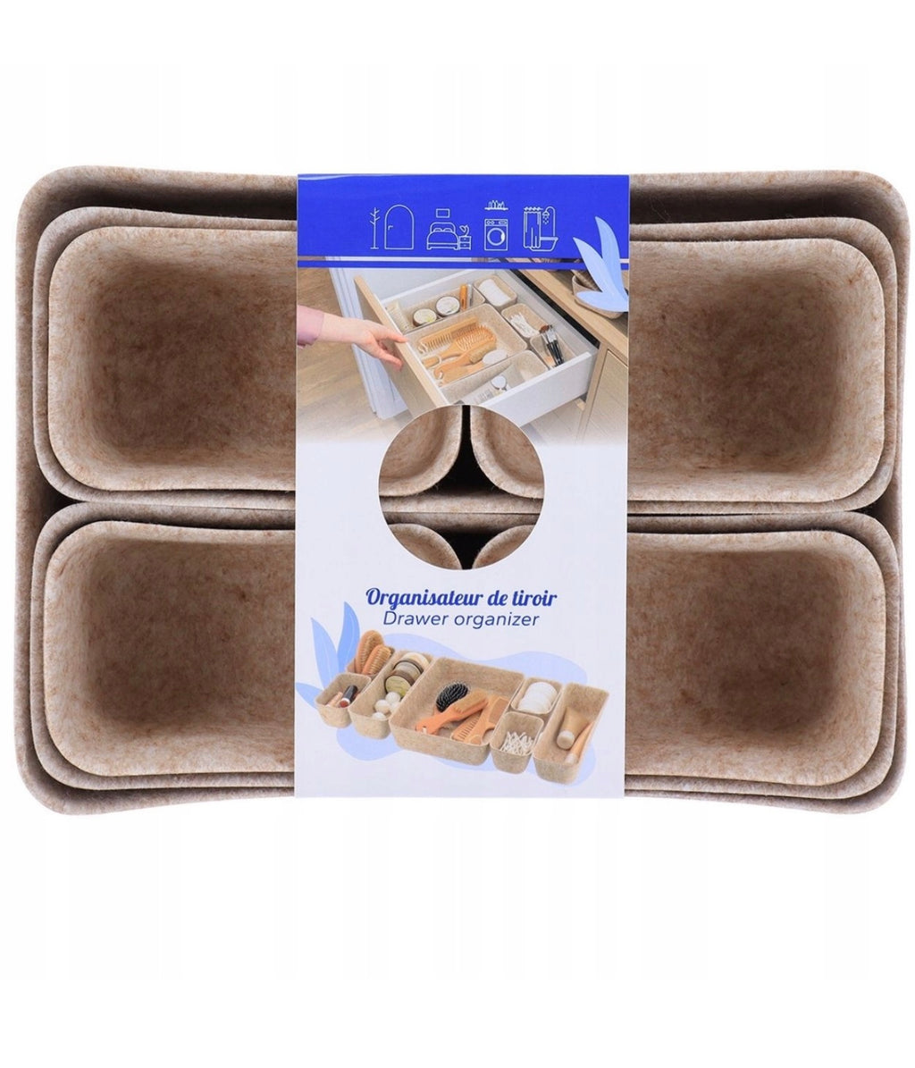 Organisateur de tiroir Beige - 7 paniers - Polyester