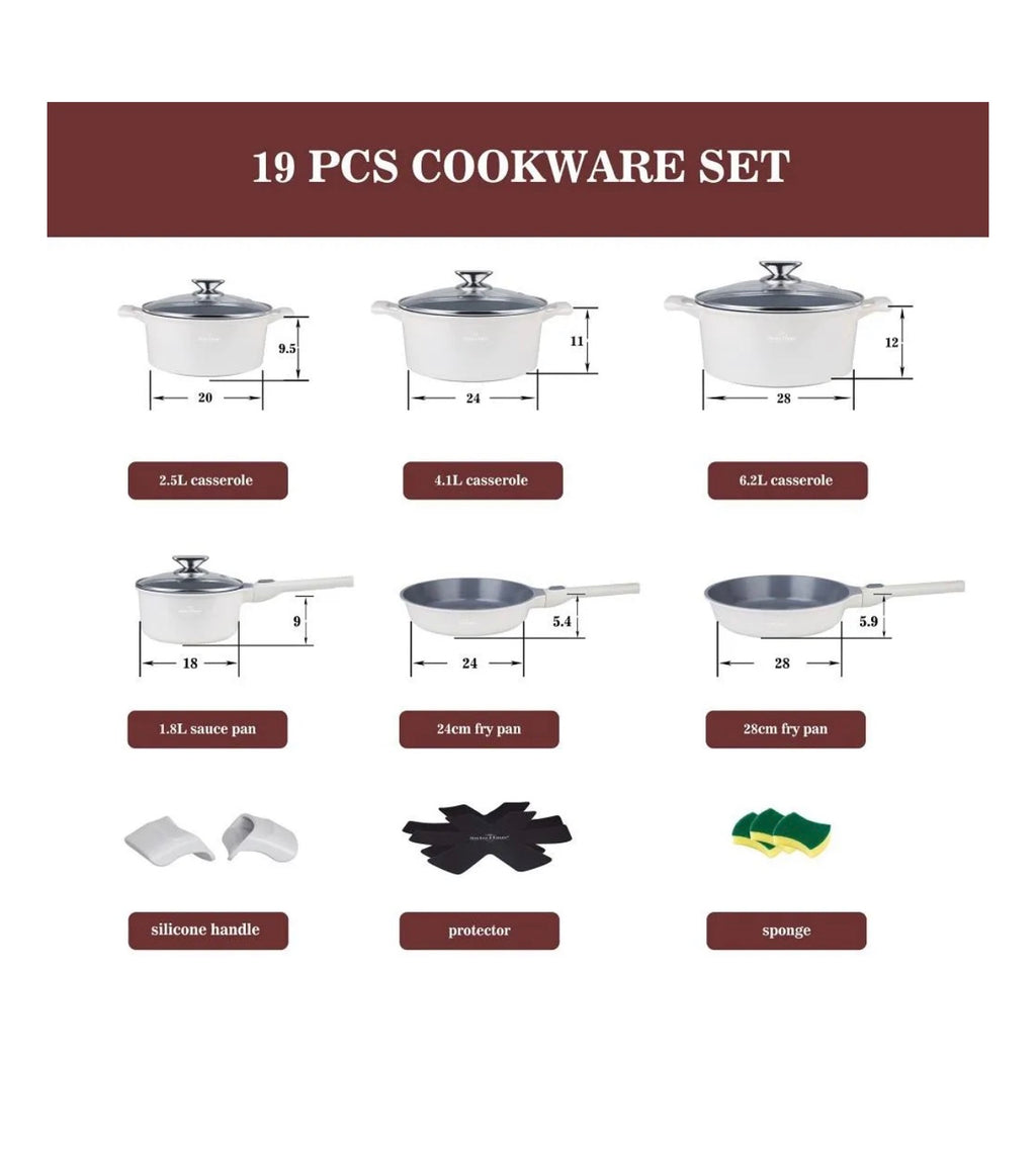 Batterie de cuisine - 19 pièces, avec revêtement céramique SAPPHIRE - crème