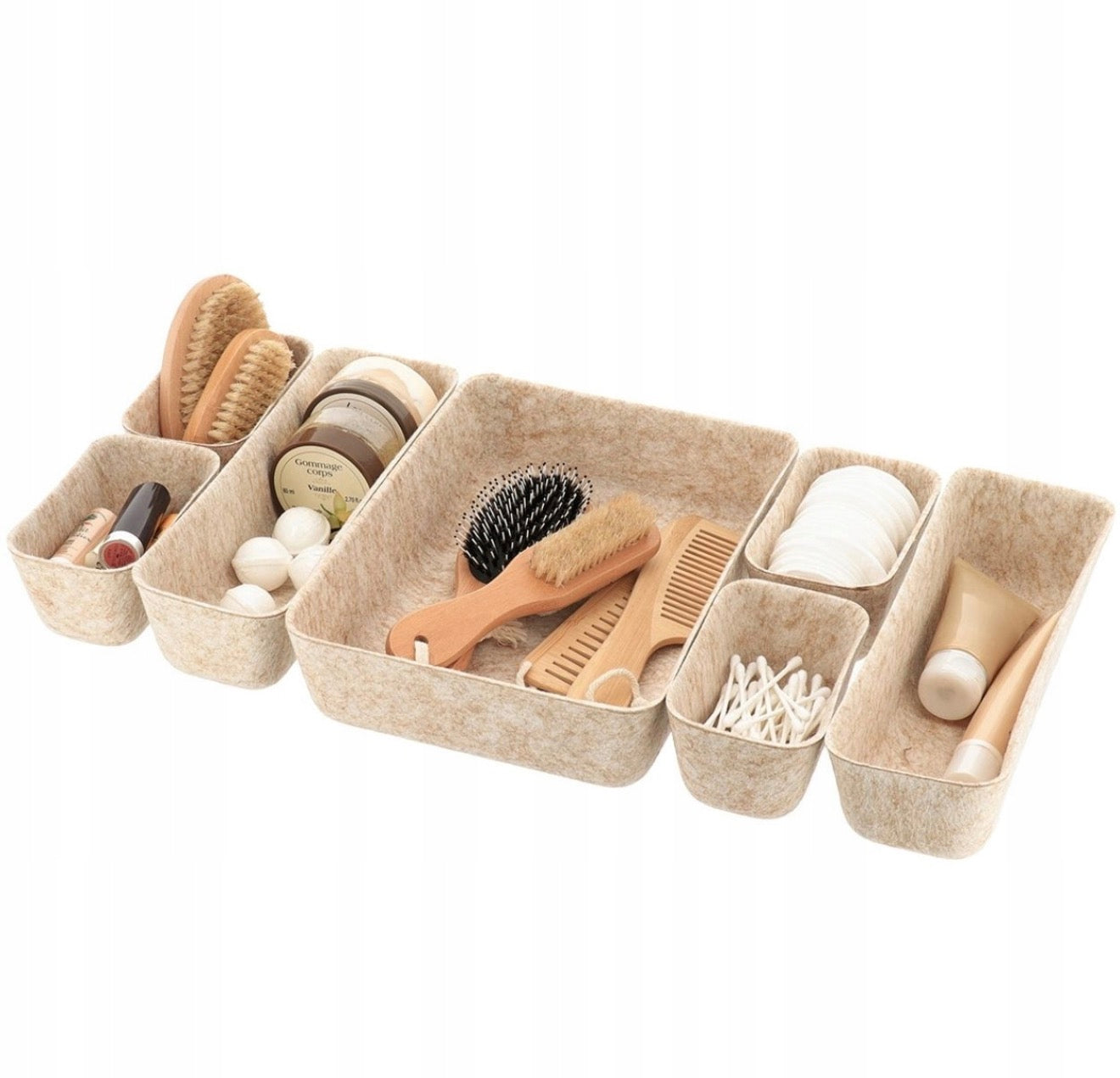 Organisateur de tiroir Beige - 7 paniers - Polyester