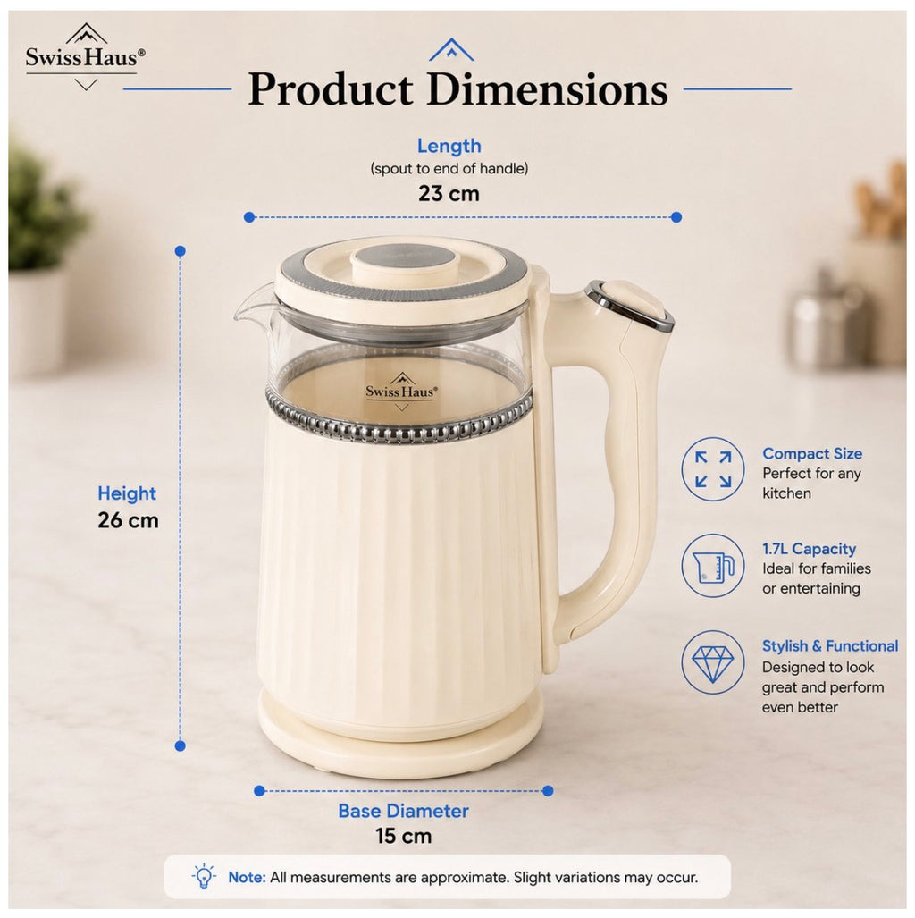 Bouilloire – 1,7L - Rétro – Intérieur en verre – 2200W – Crème