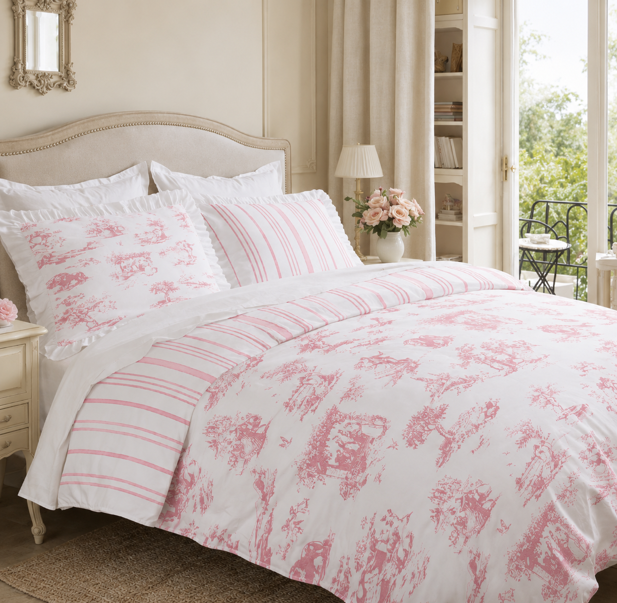 Housse de couette Versailles Rose - 220x240 - 100% coton