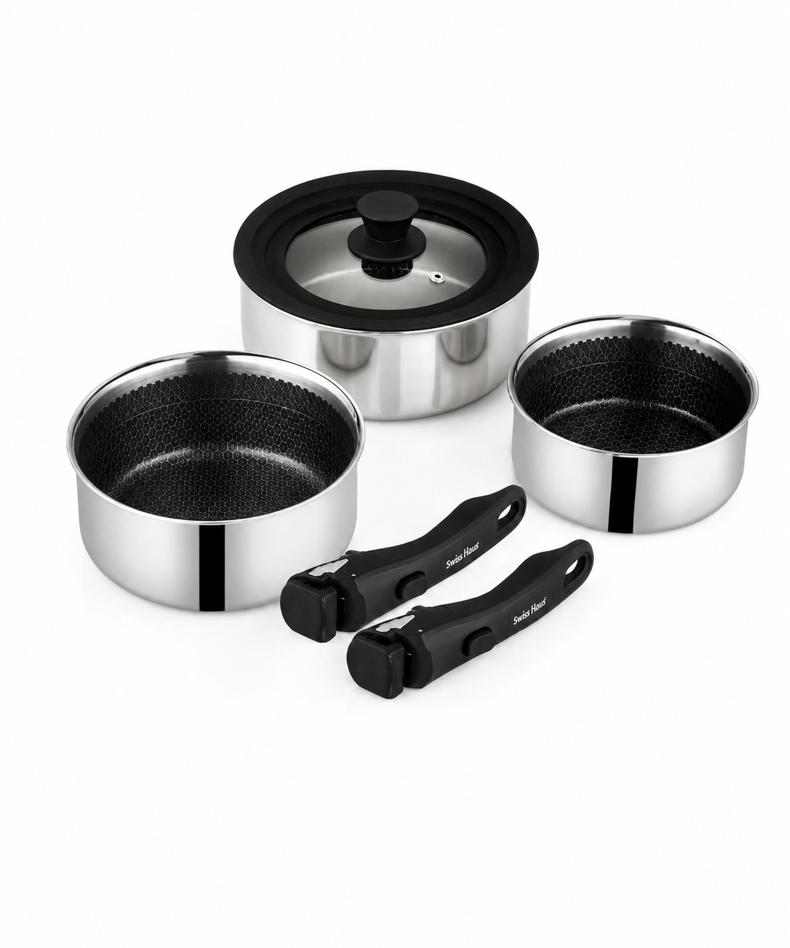 Set Casseroles 6 pièces Inox - 16/18/20cm - Poignées amovibles