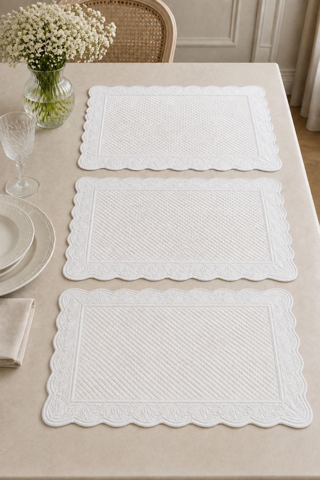 3 napperons Brodés 40x60cm - Blanc