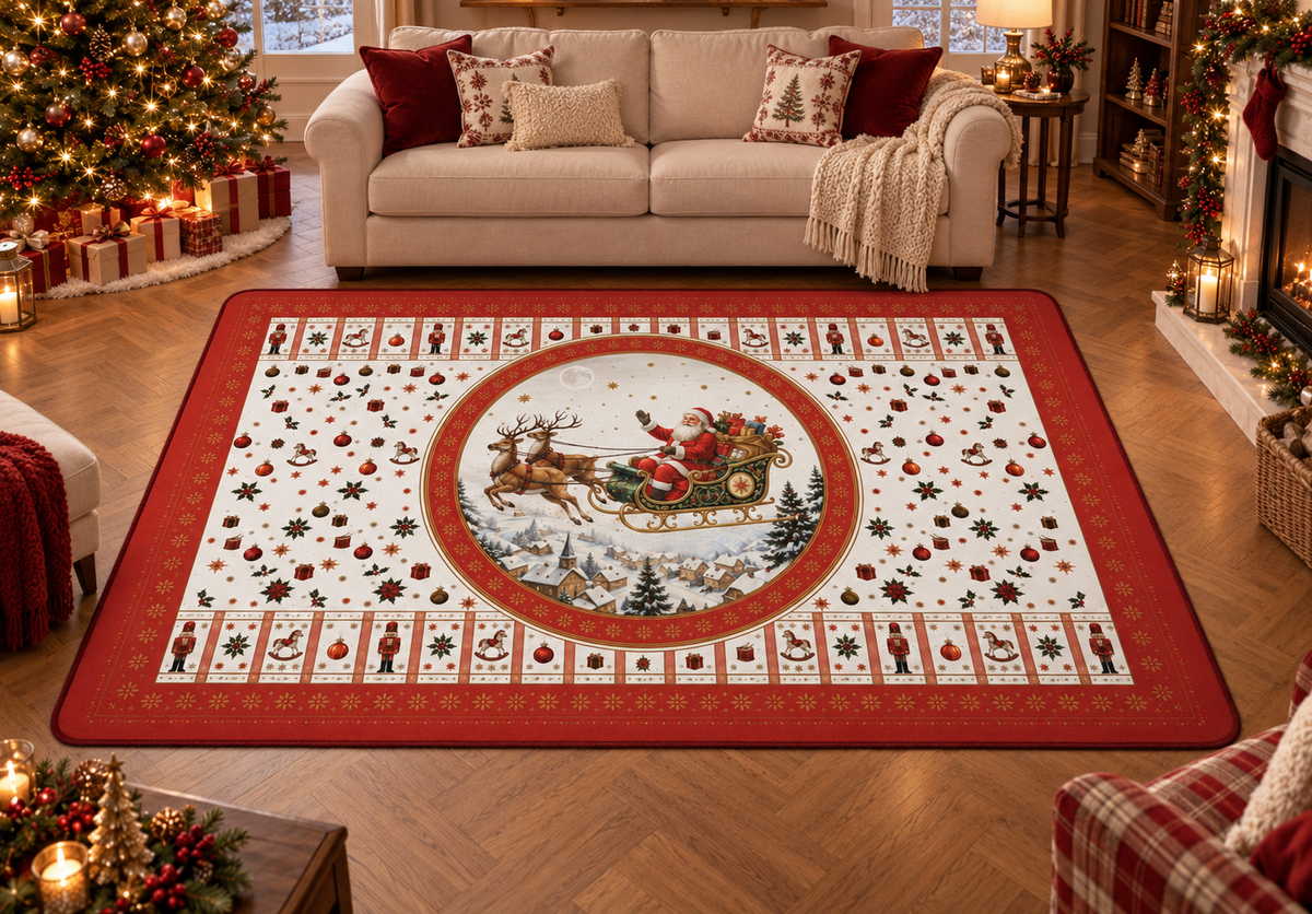 Tapis de Noël antidérapant – Père Noël et traîneau – 160 x 230cm