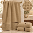 3 draps de bain 70x140cm - nid d’abeilles doublé éponge 100% Coton - Caramel