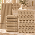 Ensemble complet de 26 pièces  - 6 serviettes de toilette + 20 gants - Nid d’abeille doublé éponge 100% Coton - Caramel