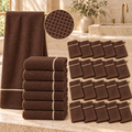 Ensemble complet de 26 pièces  - 6 serviettes de toilette + 20 gants - Nid d’abeille doublé éponge 100% Coton - Marron