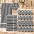 Ensemble complet de 26 pièces  - 6 serviettes de toilette + 20 gants - Nid d’abeille doublé éponge 100% Coton - Gris