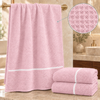 3 draps de bain 70x140cm - nid d’abeilles doublé éponge 100% Coton - Rose