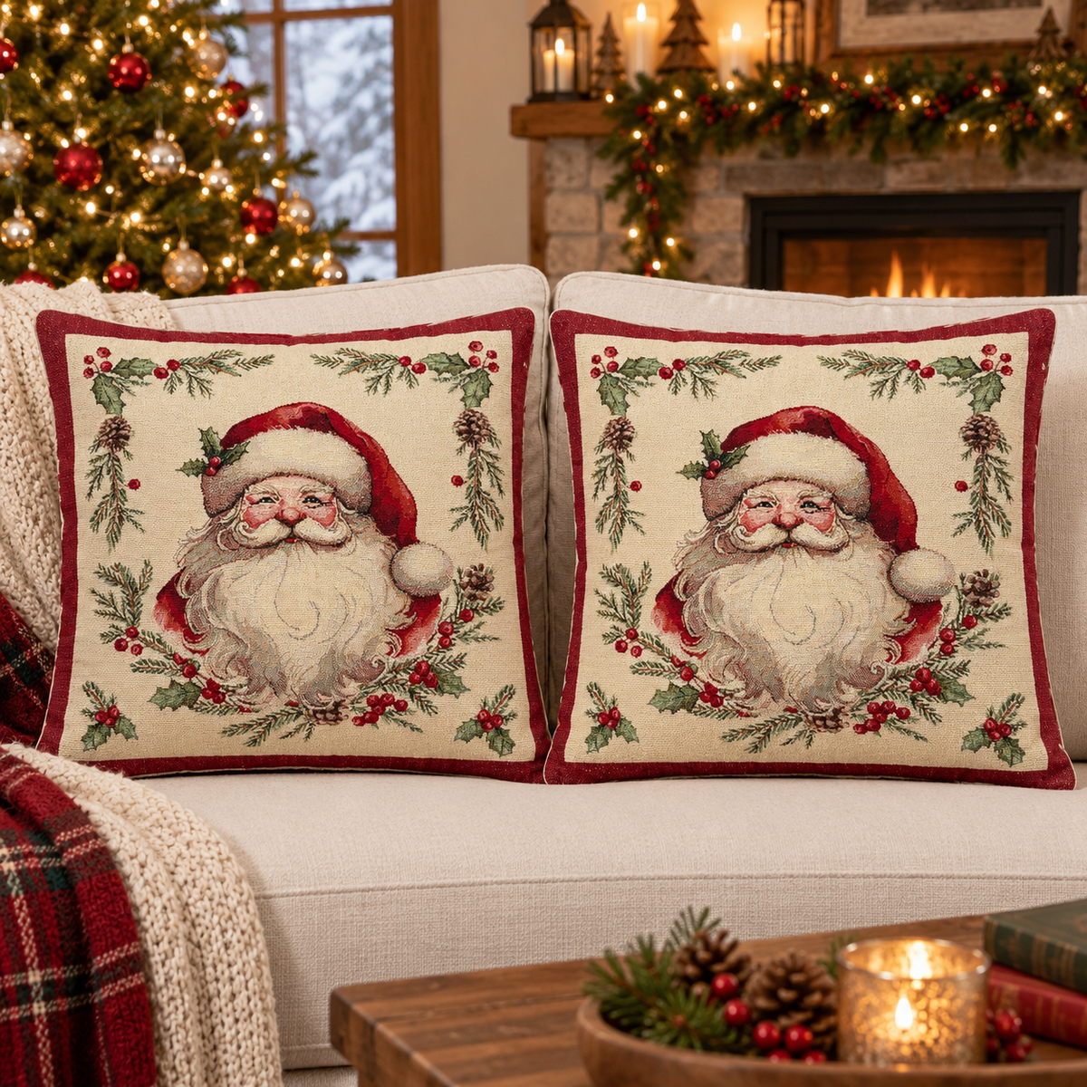 2 Housses à coussin 45x45cm - Tête Père Noël