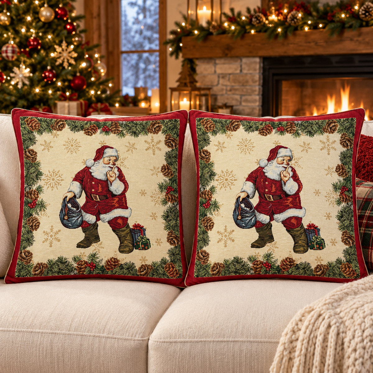 2 Housses à coussin 45x45cm - Père Noël