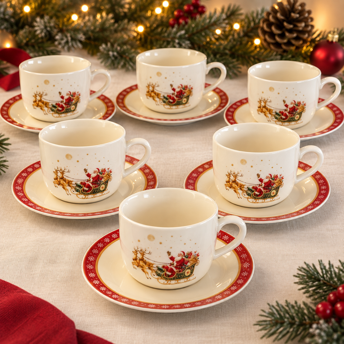 6 tasses avec soucoupes - Noël 2026 - Porcelaine