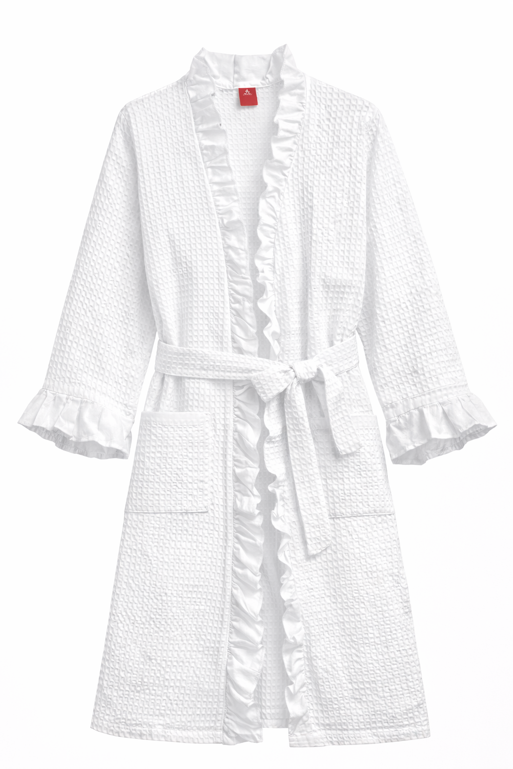 Peignoir femme nid d’abeille à volants – Blanc