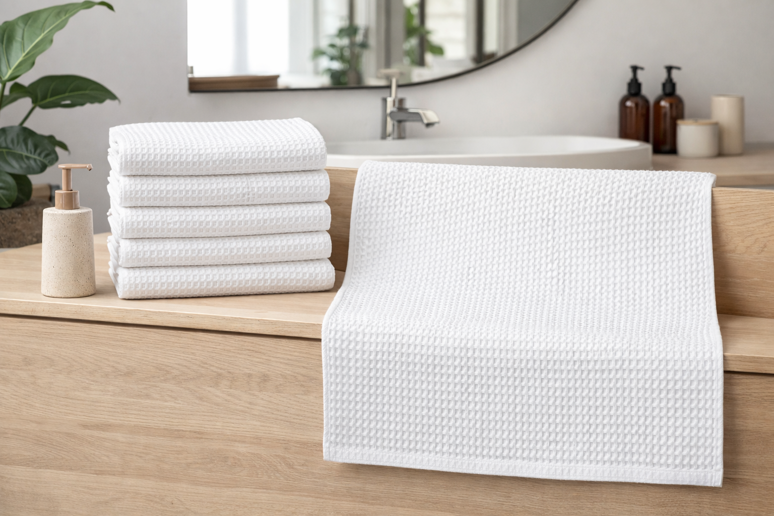 6 serviettes 50x100cm en nid d’abeilles Blanc